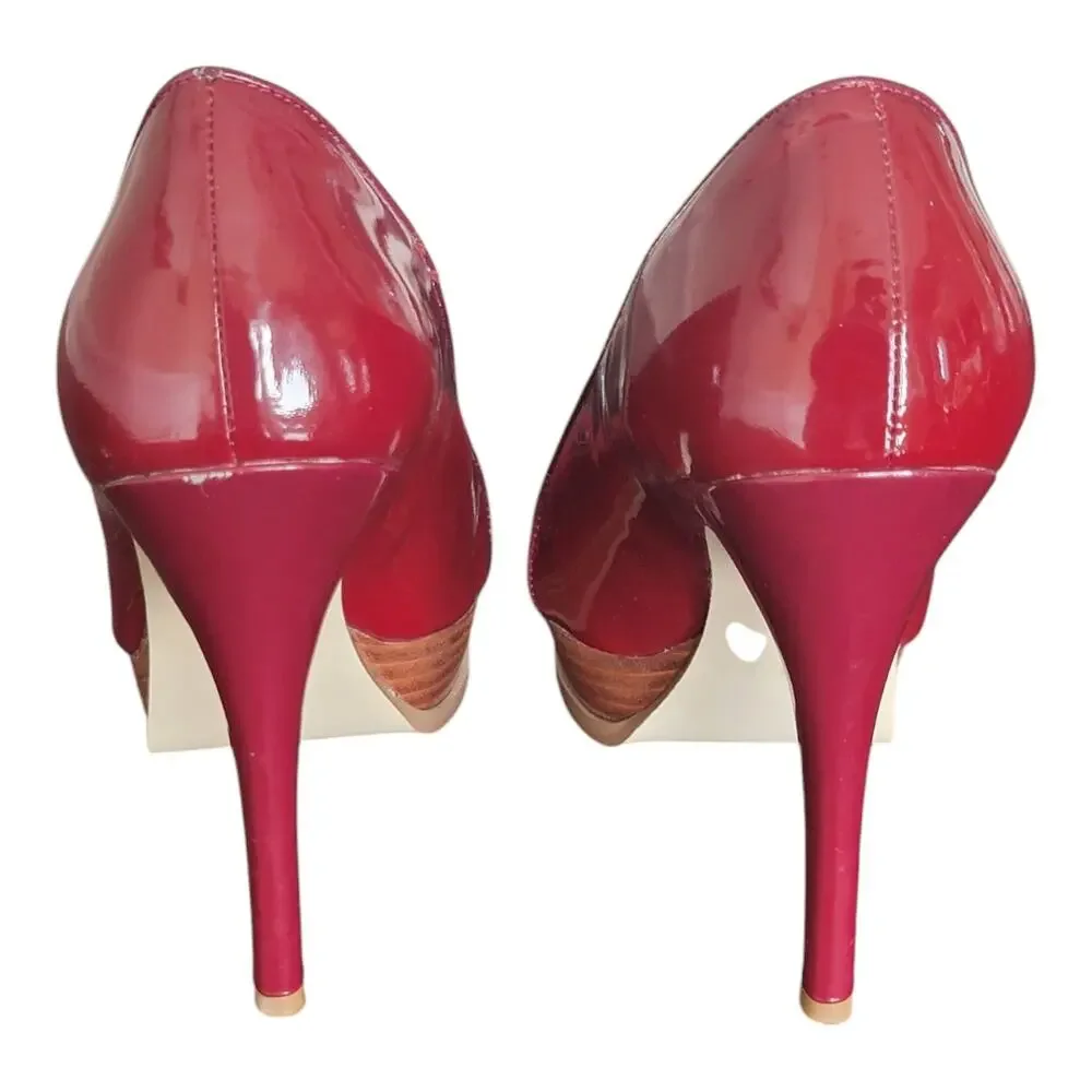 Guess By Marciano High Heels Red Suede Leather Peep Toe Women's US 6.5M‎